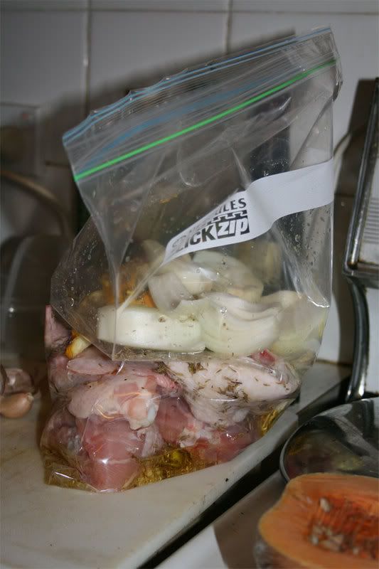 zip-lock baggie sausage chicken