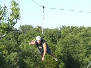 Jerry doing the Super Man from the zip line