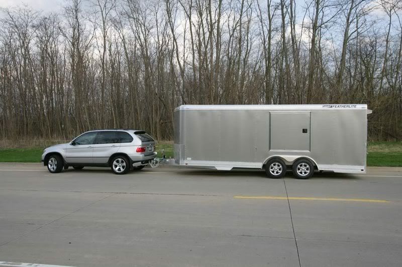X5 Towing an Enclosed Car Trailer!