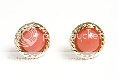 NEW 9ct Gold CORAL 7mm Button stud Earrings, Gift boxed  