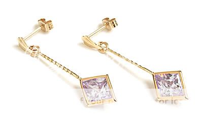 NEW 9ct GOLD LILAC CZ Long Drop Earrings, Gift boxed MADE in UK  