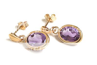 New 9ct Gold AMETHYST oval Drop earrings, Gift Boxed  