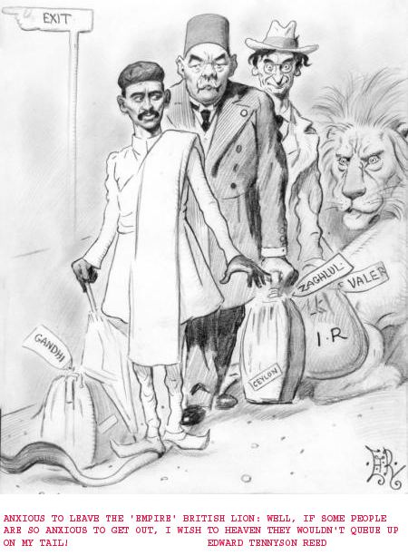 Gandhi piggy riding on British-Indian people!
