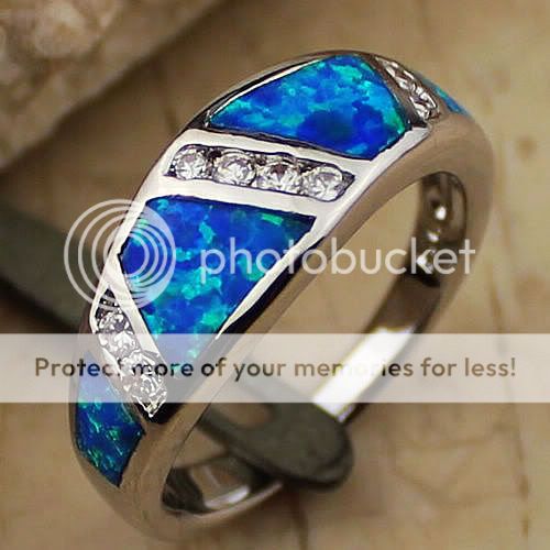 White Topaz Blue Fire Opal Silver Gemstone Ring US Sz #8 2g  