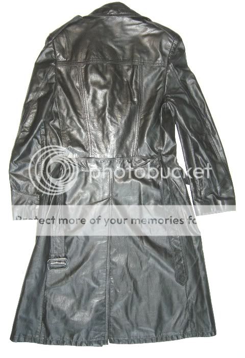 Vintage 70s Black Leather Coat Fur Lining Women Men 38  