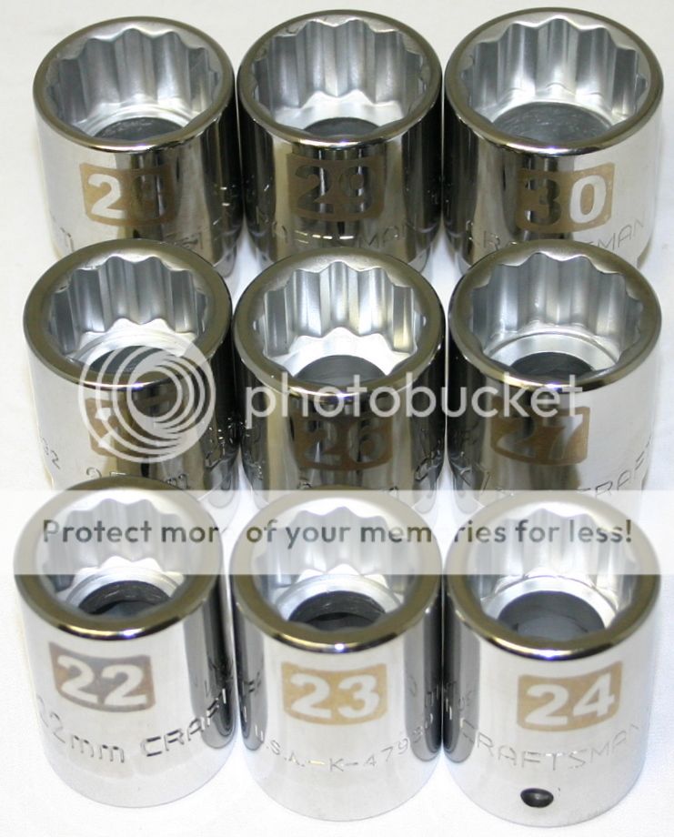   sockets. Set contains 22mm, 23mm, 24mm, 25mm, 26mm, 27mm, 28mm, 29mm