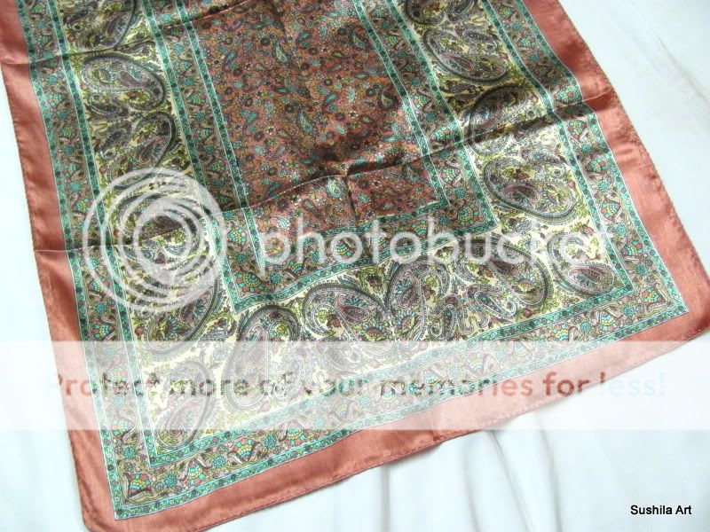 18x67 inches Indian Art Satin Silk Printed Stole, Scraf  