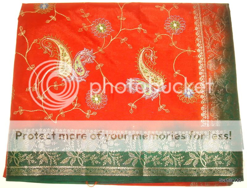 Indian Art Silk Embroidered Taffeta Sari saree Curtain Panel Fabric 