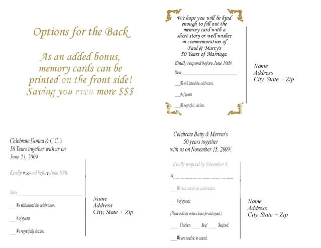 (60) 50th WEDDING ANNIVERSARY RSVP POSTCARD STYLE